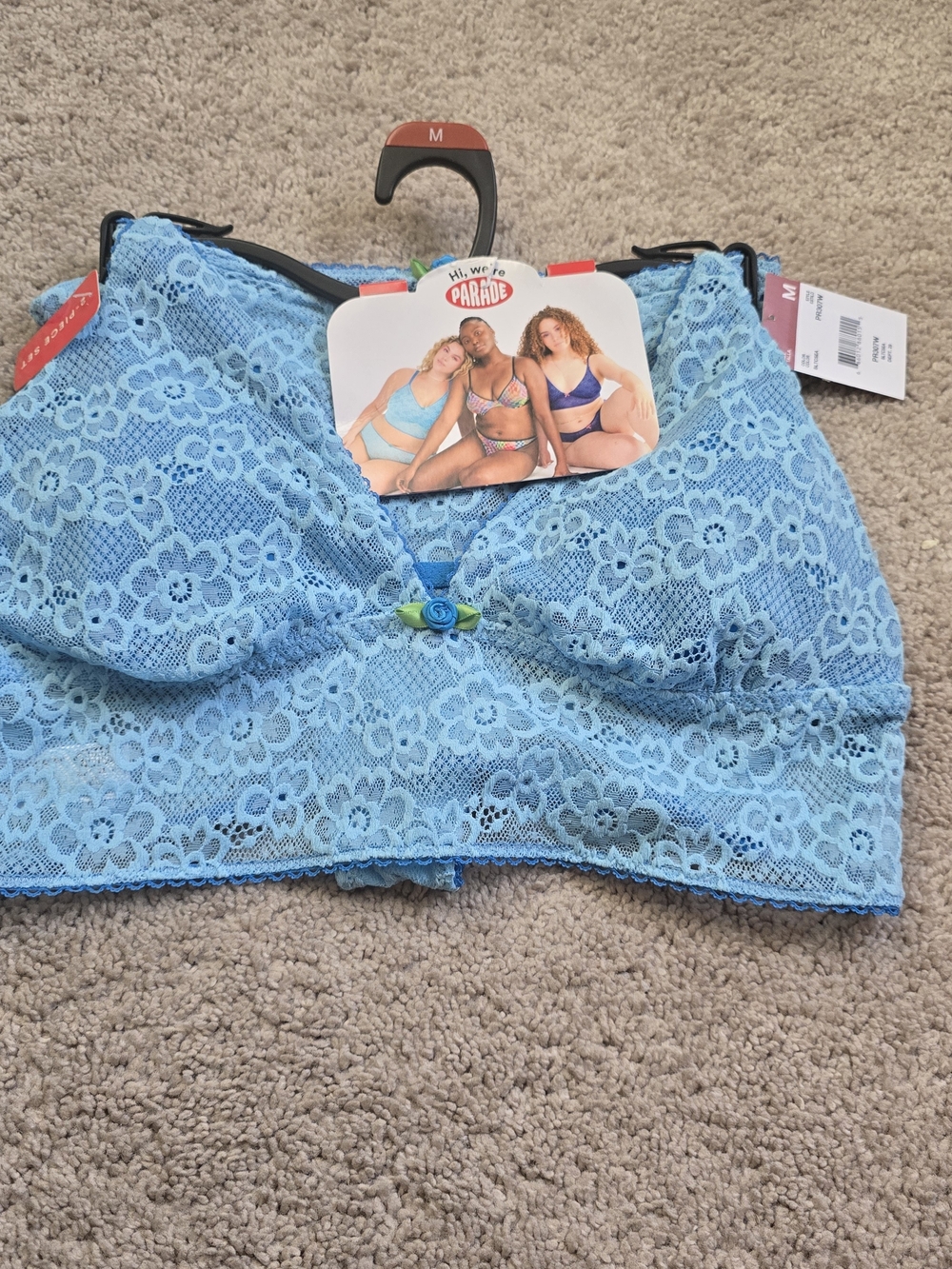 NWT Parade 2-Piece Lace Bralette & Thong Underwear Set – Baltic Blue, Size M